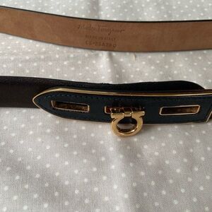 Salvatore Ferragamo narrow black leather ladies belt with gold hardware